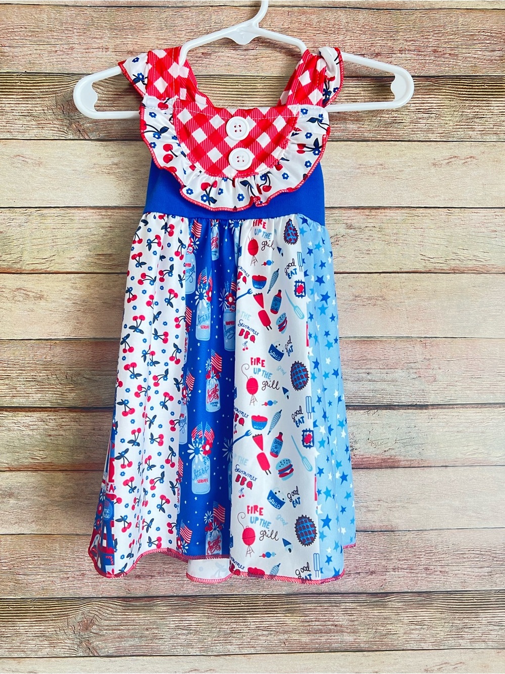 Girls' Red, White & Blue Patchwork Summer Dress